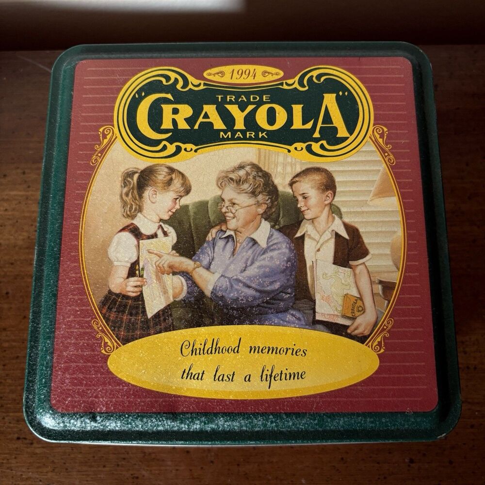 Crayola Tin Box 1994 Made in USA Childhood Coloring Grandma Gift Box